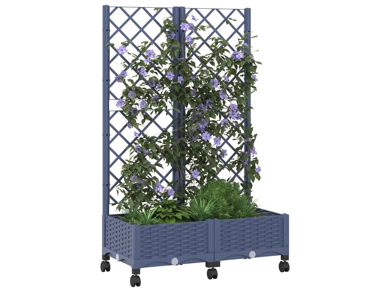 Jardinière - bac de jardin avec treillis et roues gris bleu pp - Conforama C