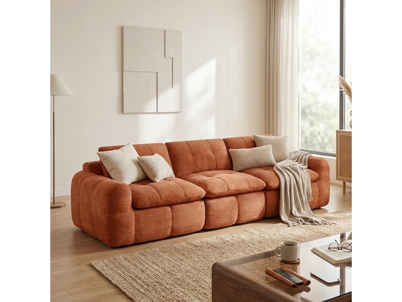  Canapé 3 places, revêtement en tissu chenille, sans assemblage, rouge orangé  - Conforama B