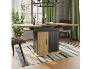 Table à manger extensible 110x140x80 cm, style rétro, mdf, noir et naturel