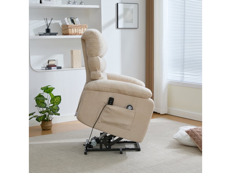  Fauteuil releveur électrique kaki clair avec massage, chauffage et repose-pieds réglable  - Conforama D