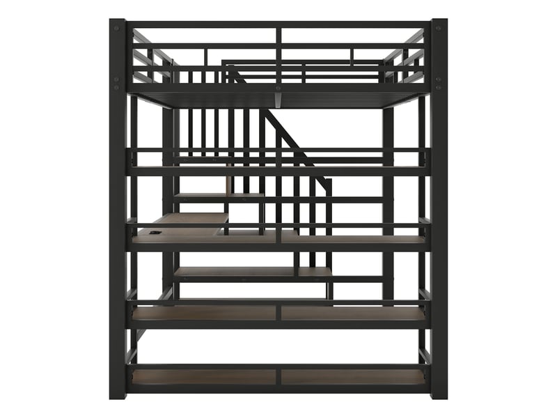  Lit mezzanine métal noir 140x200 cm avec escalier, bureau intégré, rangements, usb led  - Conforama D
