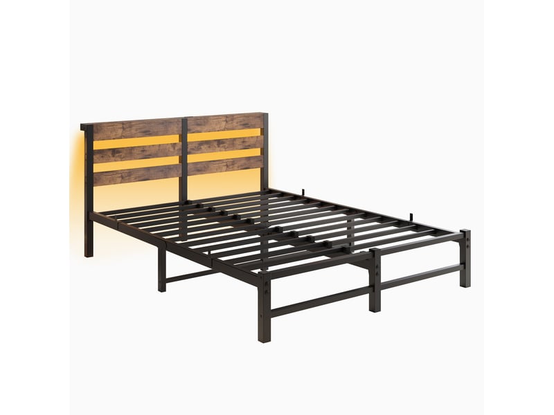  Lit 140x200 cm en métal avec éclairage led, ports usb et rangements intégrés, sans matelas  - Conforama A