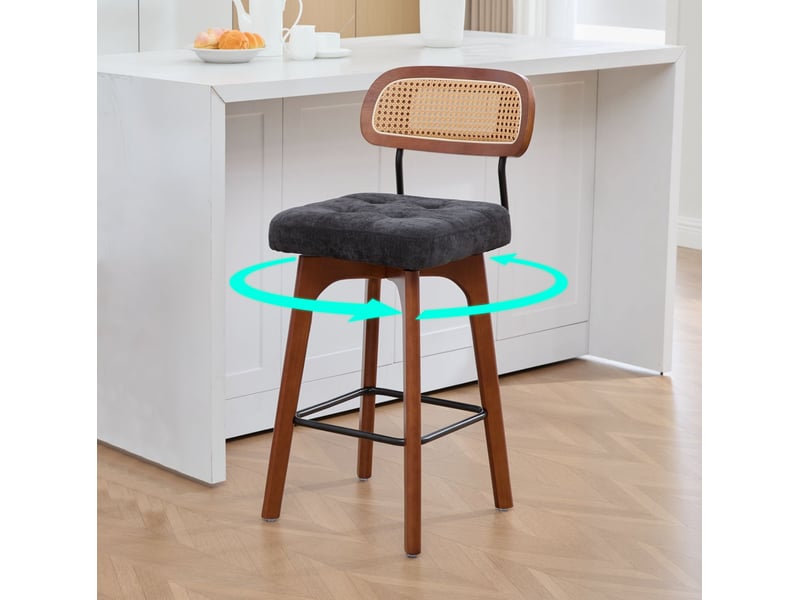  Lot de 2 tabourets de bar pivotants 360° 44x51x96 cm en chenille noir  - Conforama W