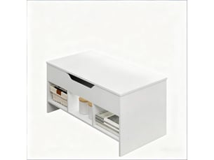 Table basse relevable blanche, table de salon transformable avec coffre et 3 casiers, 96x51x45 cm