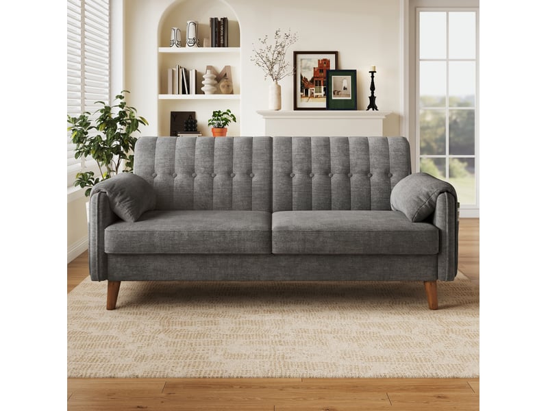  Canapé 2 places 161,5x79x83,5 cm en chenille gris clair  - Conforama B