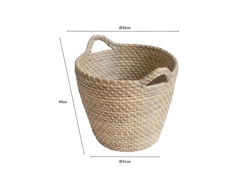  Panier de rangement rond jonc de mer naturel et blanc 46 x 46 x 40 cm 62863 - Conforama C