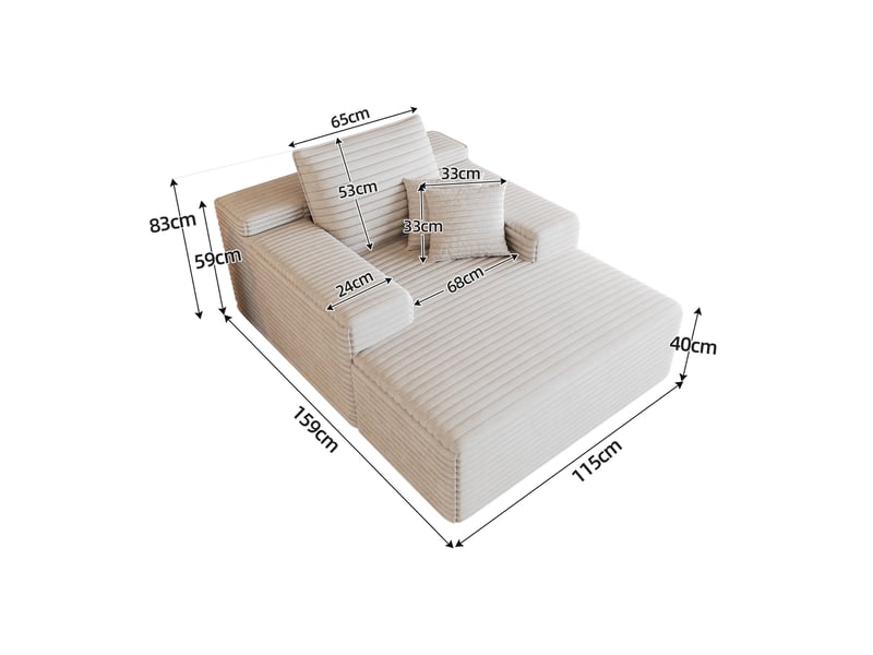 Canapé velours côtelé blanc méridienne assise profonde, canapé mousse modulable sans montage 115x159cm - Conforama C