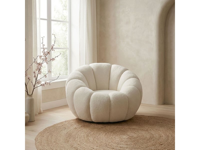 Fauteuil tournant design coquillage arielina tissu bouclette beige Arielina - Conforama D