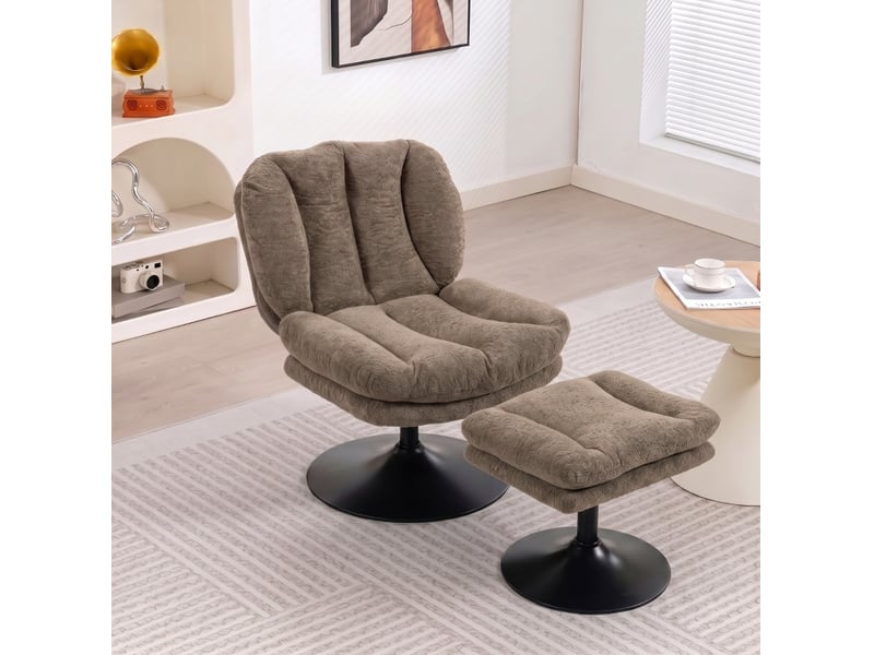  Fauteuil pivotant 360° avec repose-pieds réglable 92x72x90 cm velours marron  - Conforama B