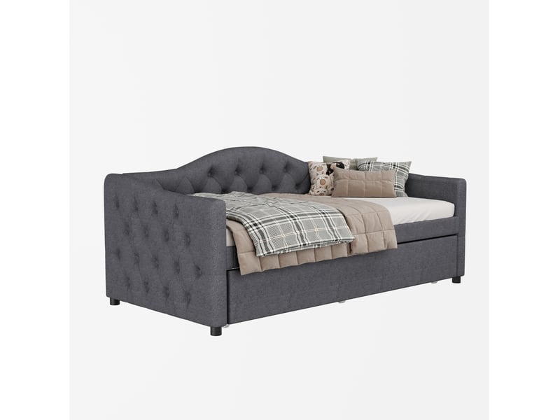  Lit gigogne 90x200 cm avec lit d'appoint 90x190 cm en lin gris  - Conforama A