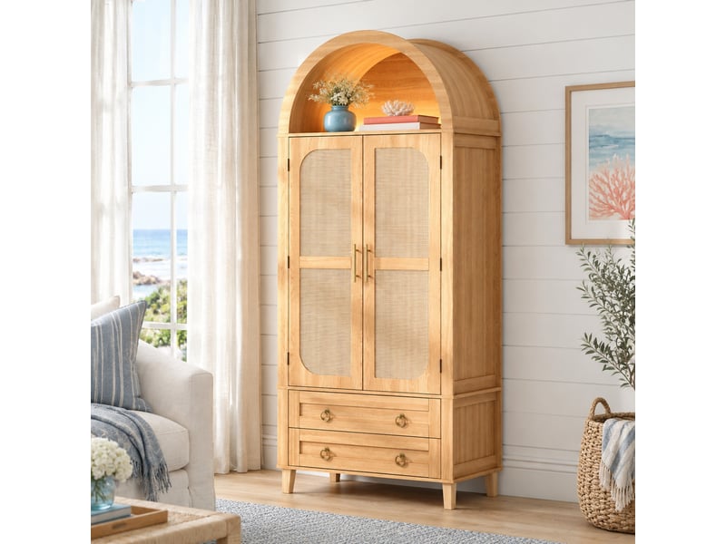 Buffet haut tcqpz 76 x 40 x 179,5 cm led réglable par application 2 portes 2 tiroirs mdf panneaux de particules naturel - Conforama B