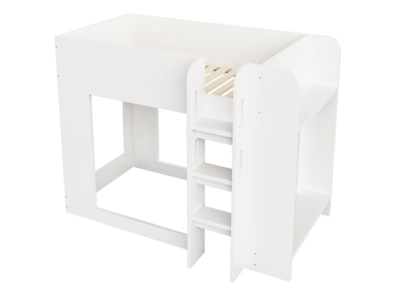  Lit superposé enfant 90x200 cm - avec barrières de sécurité - avec échelle - avec compartiments de rangement - blanc (matelas non inclus)  - Conforama R