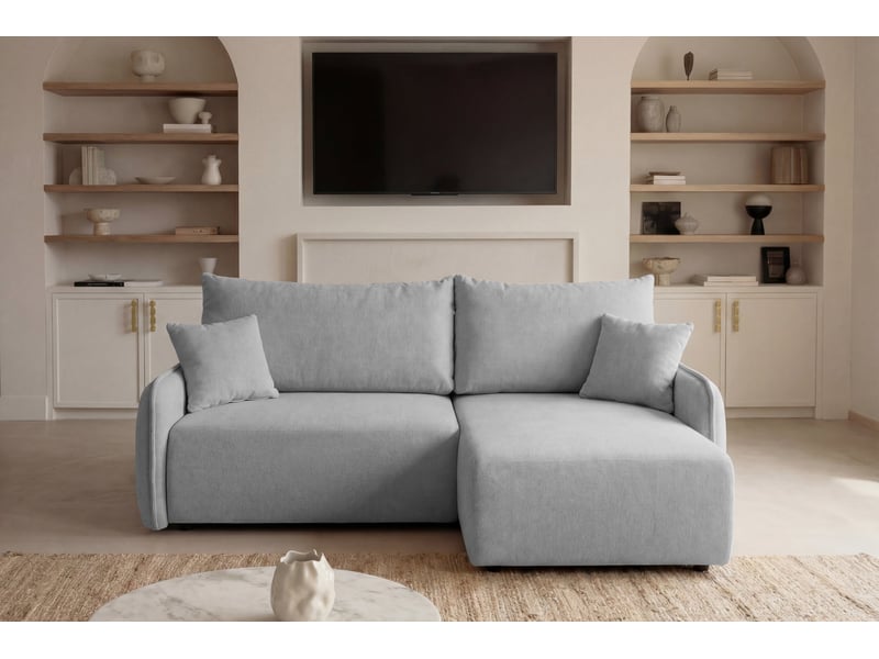  Sacha - canapé d'angle convertible tissu chiné 3 places gris clair  - Conforama D