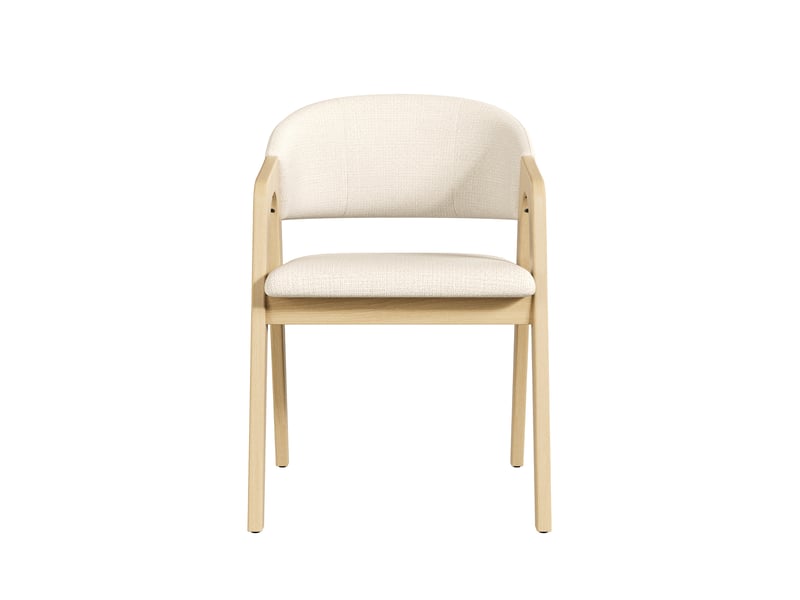 Lot de 2 chaises de salle à manger en bois massif naturel, tissu lin beige - Conforama E