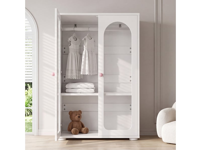  Armoire penderie blanche 2 portes transparentes, mdf laqué, 80 × 50 × 120 cm  - Conforama E
