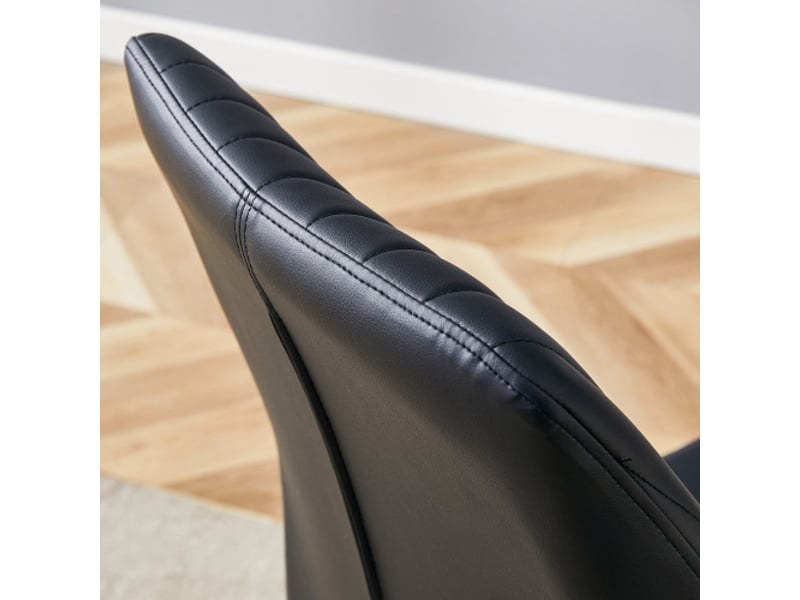 4 chaises à manger – style léger-luxe, dossier pu noir à motif vertical, pieds en métal noirs – idéal salon - Conforama D