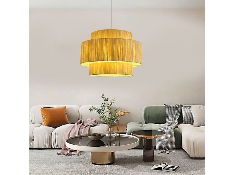 Suspension luminaire lampe style bohème abat jour en jute 40x28cm - Conforama D