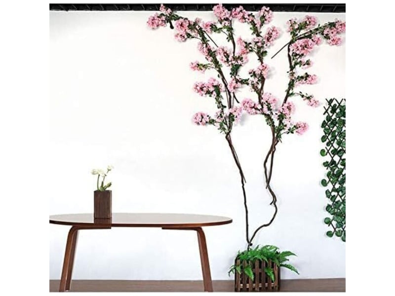  Fleur artificielle 105 cm faux cerisier fleur arbre 3 fourche sakura branche fleur artificielle soie de mariage fond décoration murale  - Conforama B