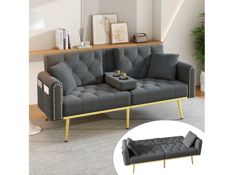  Canapé-lit modenvie 2 places en velours gris dossier réglable 175 x 80 cm  - Conforama D