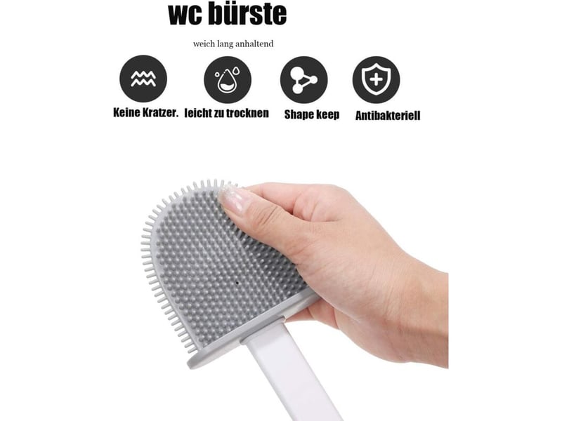  Brosse wc en silicone, brosse de toilettes pour salle de bain avec support à séchage rapide, peut être posé ou suspendu (blanc)  - Conforama C