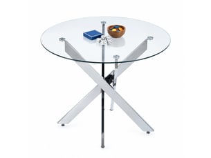 Table à manger ronde 80x80x75 cm en verre trempé et métal argenté