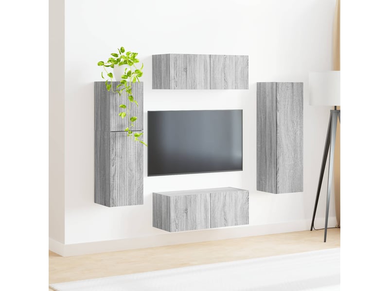  Ensemble meuble tv - banc tv - meuble de rangement 4 pcs gris sonoma bois d'ingénierie  - Conforama D