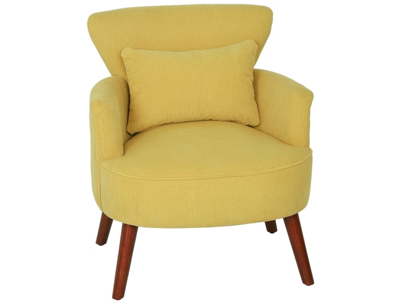  Fauteuil moderne, fauteuil d'appoint rembourré avec coussin lombaire, pieds en bois d'hévéa, jaune  - Conforama A