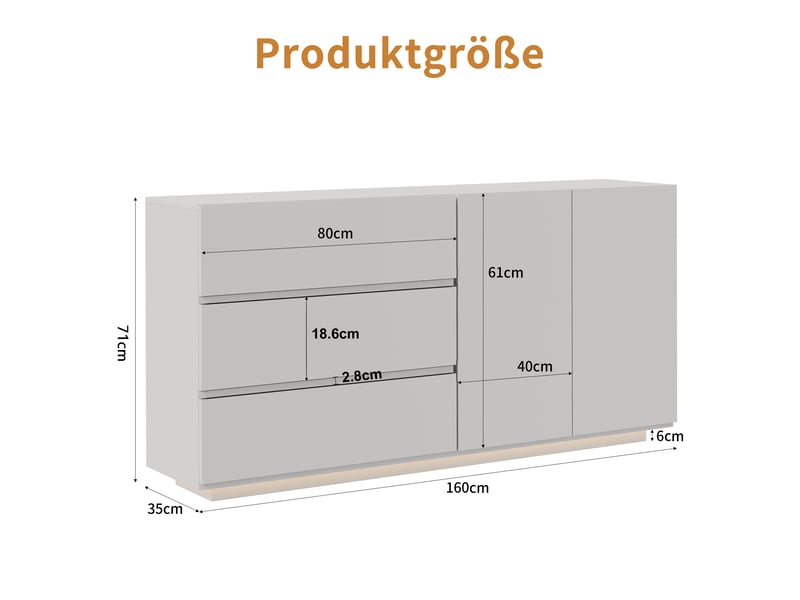 Meuble cuisine blanc, 160x35x71 cm buffet cuisine bas noir laqué avec éclairage led - 2 portes et 3 tiroirs - pour cuisine, salle à manger, salon - Conforama C