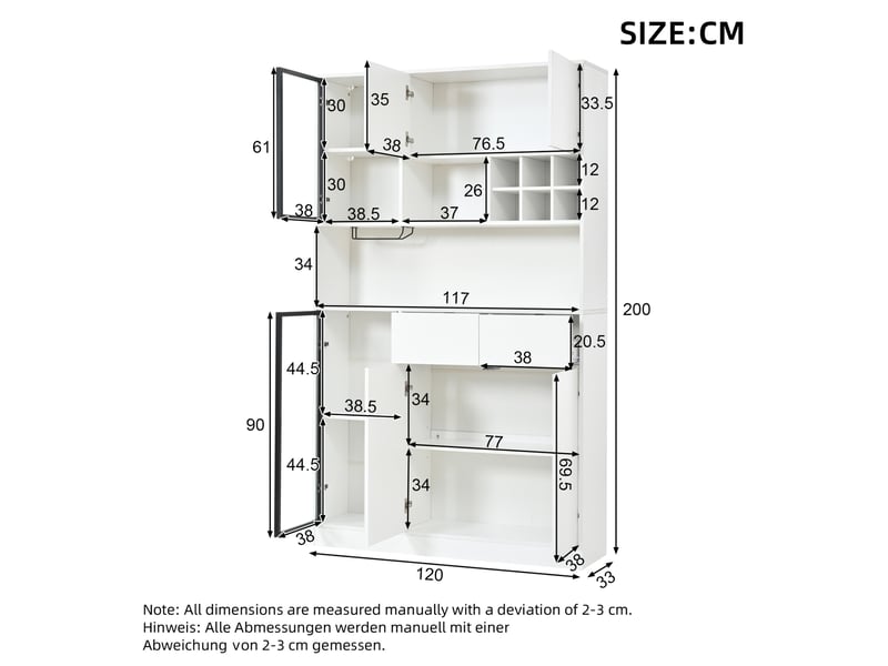 Vitrine haute 120x33x200 cm 6 portes 2 tiroirs led panneau de particules blanc  - Conforama E