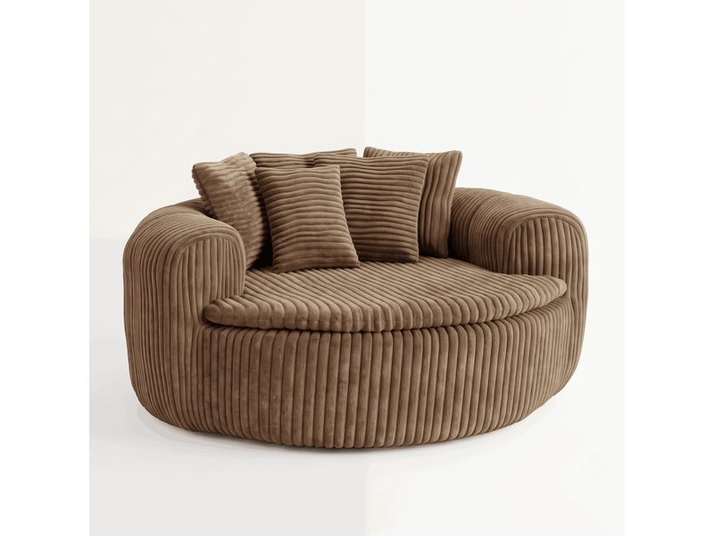  Fauteuil lounge en velours côtelé, fauteuils poire xxl avec 5 coussins, camel  - Conforama A