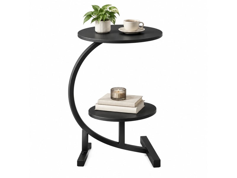  Table d'appoint ø40 + ø30 x 66 cm en mdf et métal avec deux plateaux noire chicfurn  - Conforama A