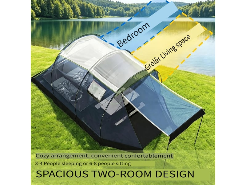Tente tunnel de camping 4 personnes, étanche 3000 mm, double paroi, hauteur 190 cm, bleu - Conforama C