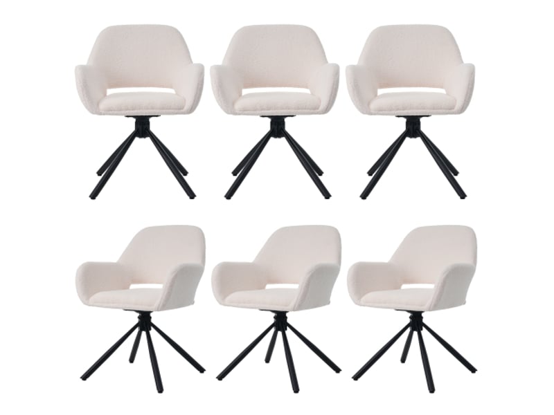  Lot de 6 chaises pivotantes de salle à manger en sherpa avec accoudoirs et dossier creux,blanc chaise blanc - Conforama A