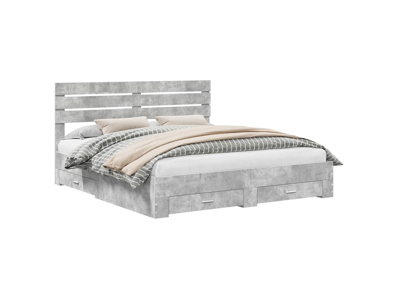  Lit double- lit adulte -  cadre de lit gris béton 200 x 200 cm bois d'ingénierie  - Conforama A