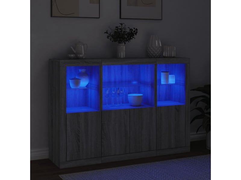 Buffets avec lumières led 3 pcs - bahut - meuble de rangement sonoma gris bois d'ingénierie - Conforama C