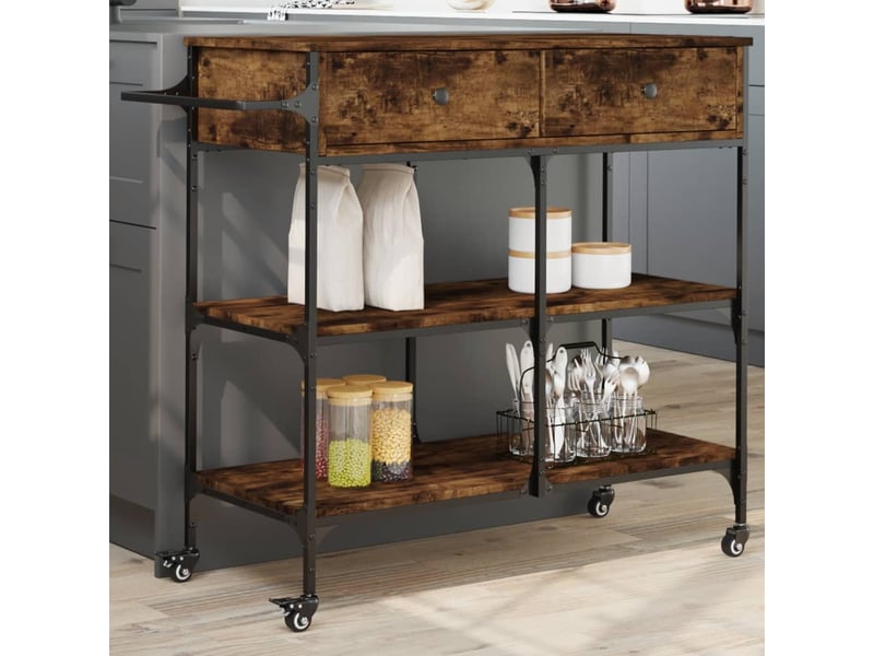  Desserte de cuisine, chariot de rangement chêne fumé 105x42x95 cm bois d'ingénierie  - Conforama B