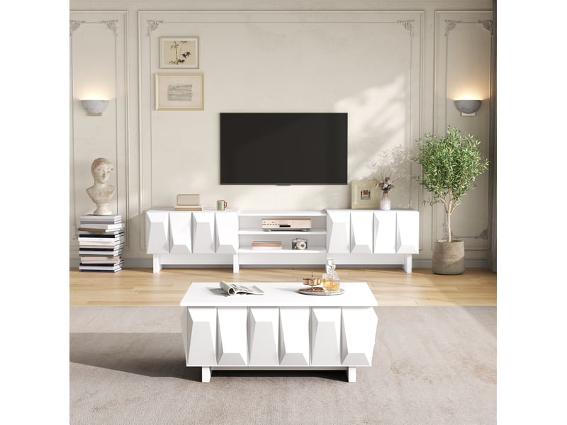  Ensemble meuble tv et table basse avec rangement blanc evryae  - Conforama D