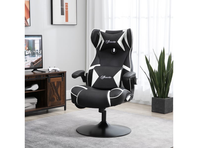  Fauteuil de jeu, haut-parleurs intégrés, dossier inclinable, noir et blanc, 69 x 73 x 118 cm  - Conforama C
