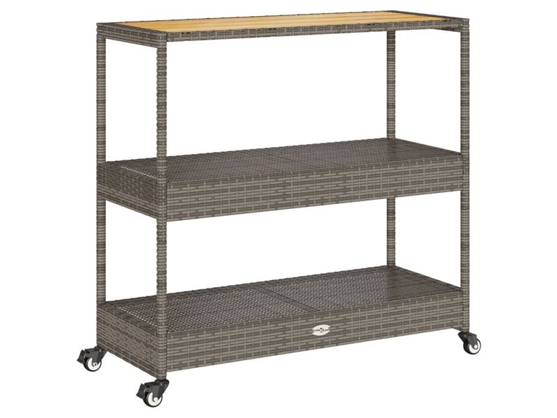Chariot de service, chariot de bar 3 niveaux gris rotin et bois d'acacia massif - Conforama A