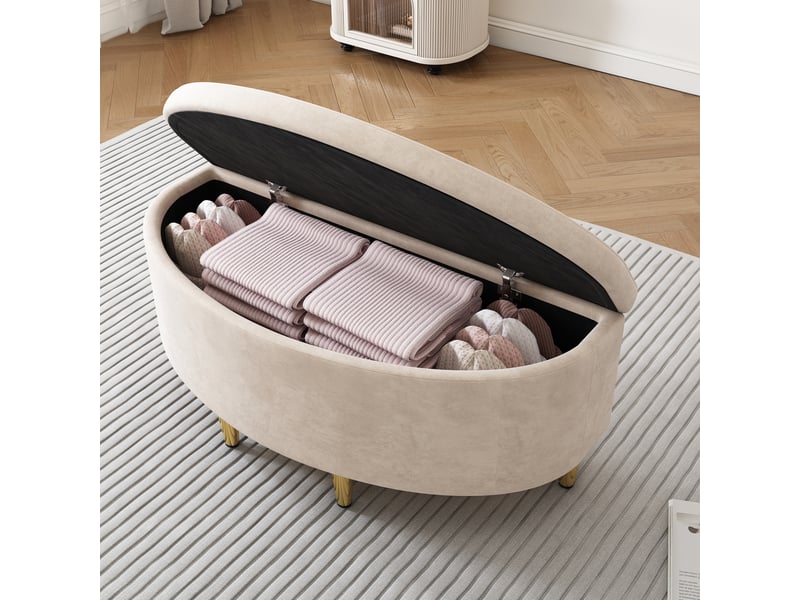 Banquette rembourrée 90 x 40 x 42 cm en velours avec rangement beige chicfurn - Conforama C