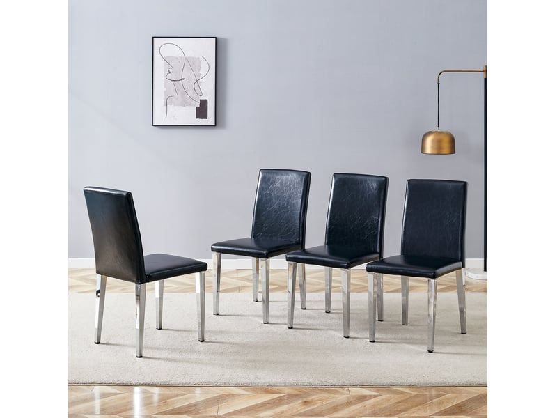  Lot de 4 chaises de salle à manger 41x47x90 cm, hydrofuge, style contemporain, dossier ergonomique, pu, noir+argenté  - Conforama D
