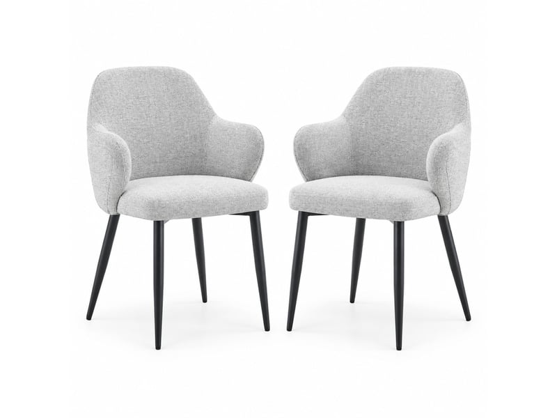  Lot de 2 chaises de salle à manger,avec pieds métal noirs,tissu,gris clair  - Conforama A