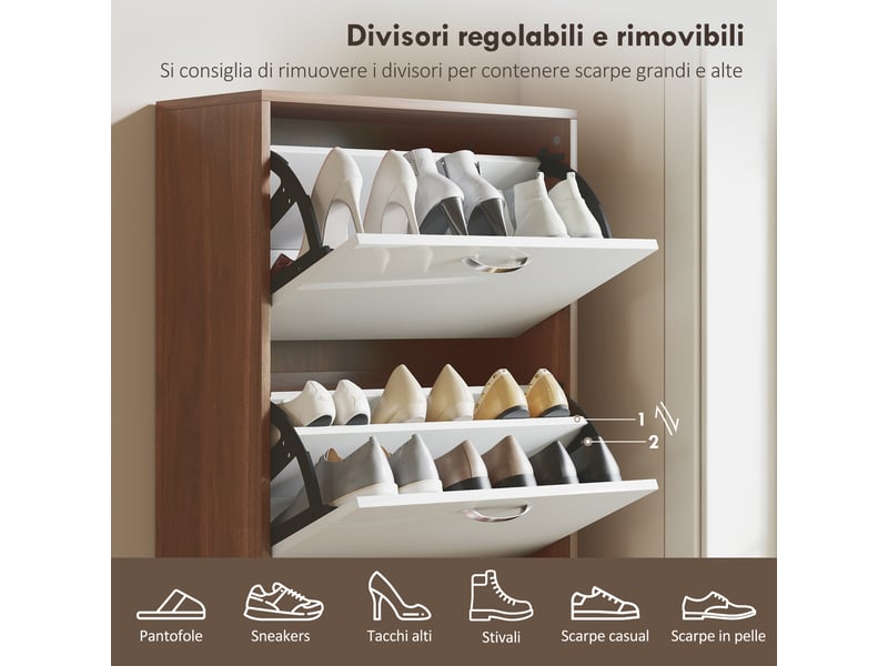  Meuble à chaussures blanc et marron en mdf, 5 niveaux à double étagère, 60 x 28 x 189 cm  - Conforama W