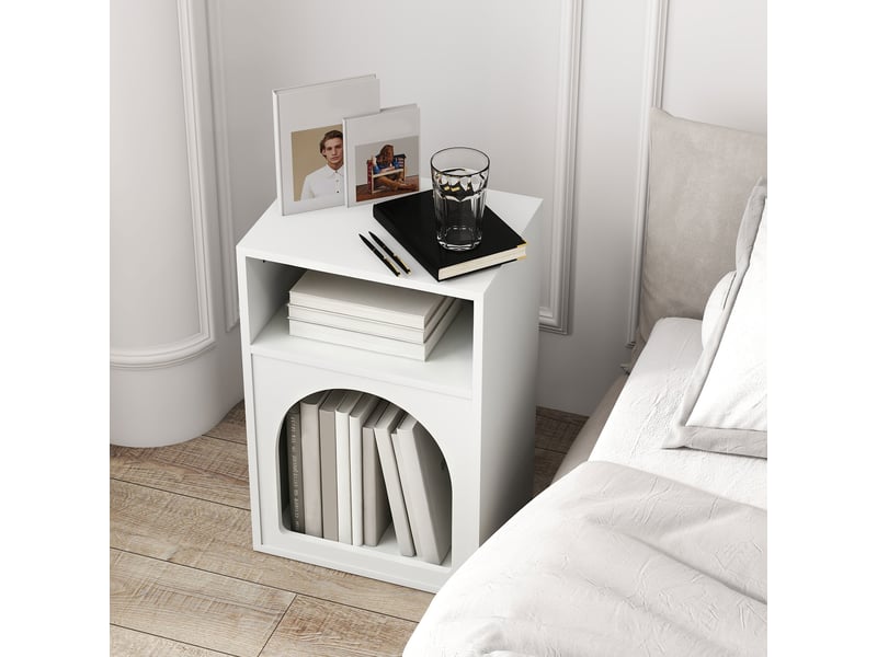 Lot de 2 tables de chevet, table de nuit avec compartiments ouverts, design arqué, blanc, 40 x 30 x 60 cm - Conforama W