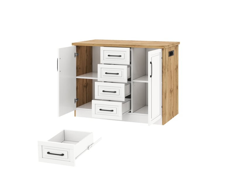 Îlot de cuisine avec 4 tiroirs et prises 120x60x90 cm naturel et blanc - Conforama R