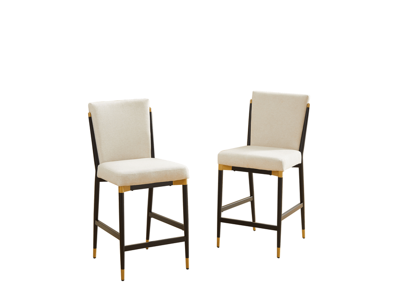  Tabouret de bar lot de 2 avec repose-pieds rectangulaire et base réglable, style scandinave en tissu beige  - Conforama A