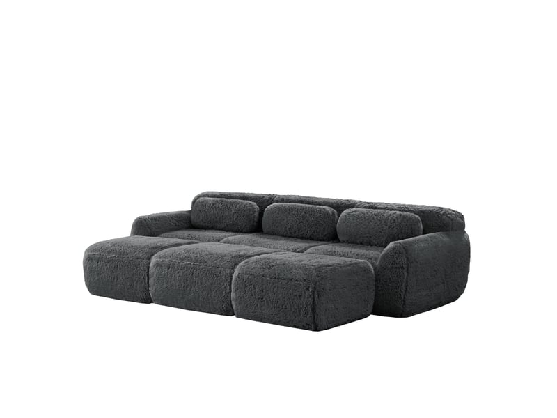  Canapé modulaire 3 places 291x179x73 cm avec 3 ottomans sans cadre gris  - Conforama A