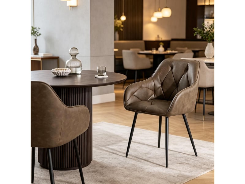  Chaises de salle à manger lot de 2  - dossier ergonomique pieds métal simili cuir marron foncé  - Conforama C