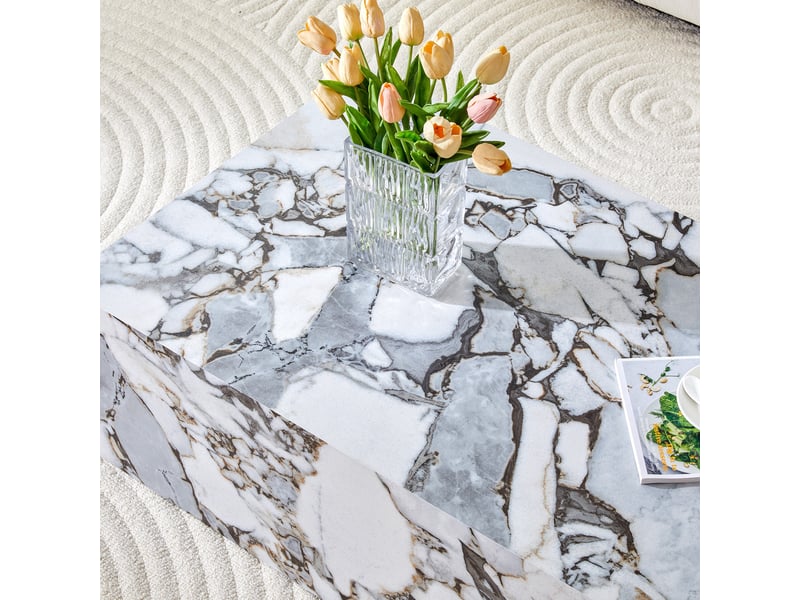  Table basse rectangulaire blanche effet marbre 90 x 50 x 30 cm en mdf, prête à l'emploi pour votre salon  - Conforama D