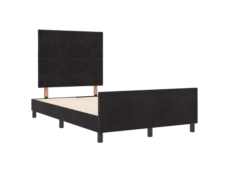 Lit adulte double, lit à ressorts avec tête de lit noir 120 x 190 cm velours - Conforama E